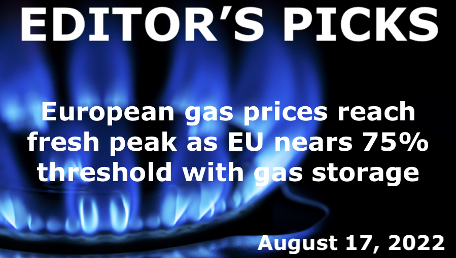 bne IntelliNews Editor's Picks -- European gas prices reach fresh peak as EU nears 75% threshold with gas storage